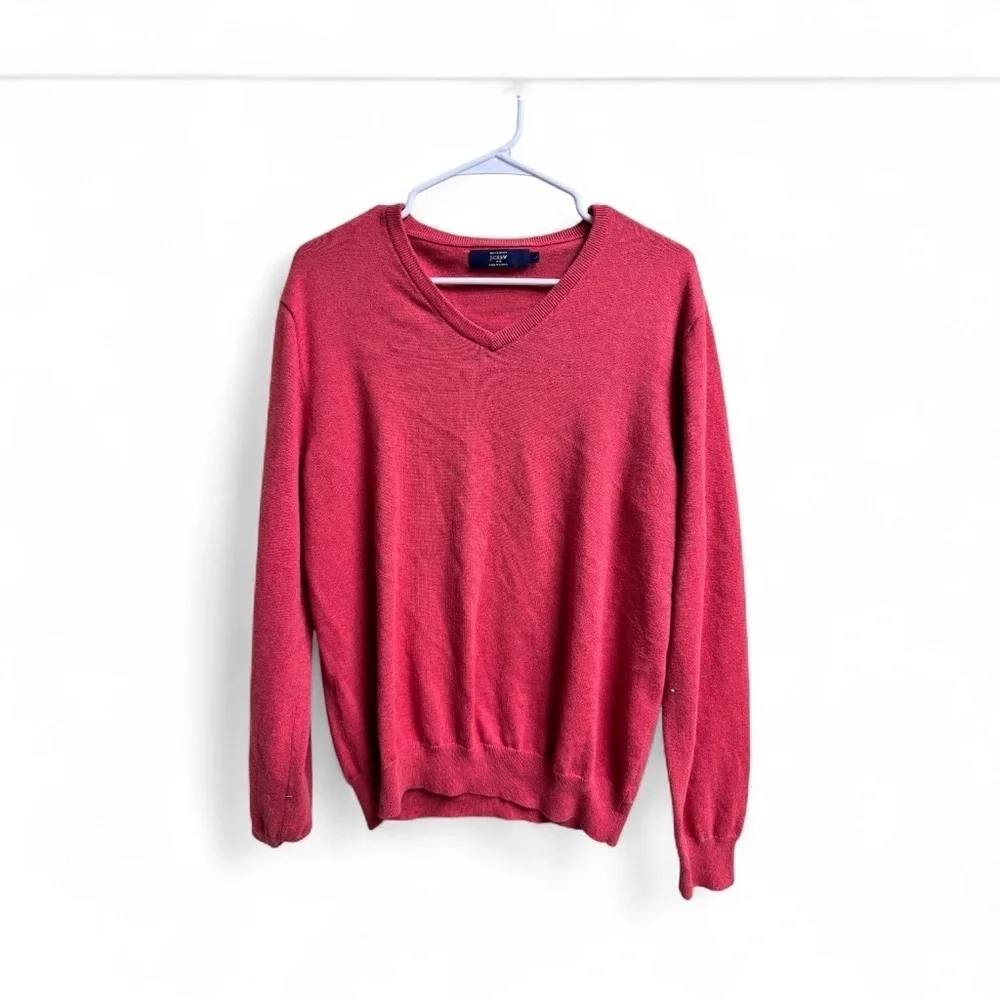 J.Crew Men’s V-Neck Sweater Red 100% Cotton Pullover Knit Size L